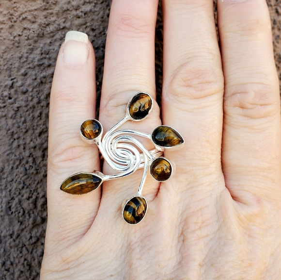 New Twisted Tiger Eye 925 Silver Ring. - Picture 11 of 16